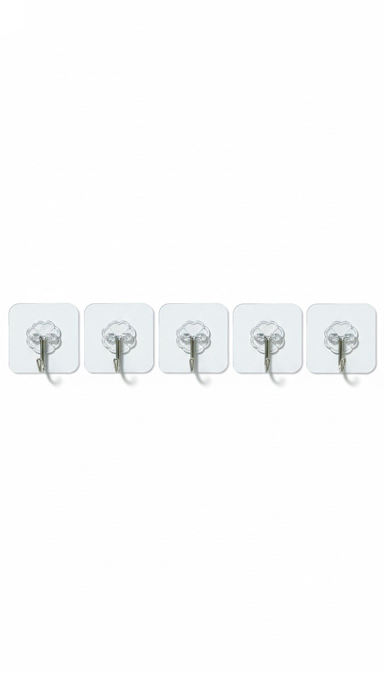 Transparent Self-Adhesive Wall Hooks (Set of 5)